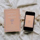 Retro Peach Blue Hand Drawn Funky Quirky Wedding 招待状