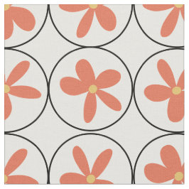 Retro Peach Floral Tile - Combed Cotton Fabric ファブリック