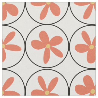 Retro Peach Floral Tile - Combed Cotton Fabric ファブリック