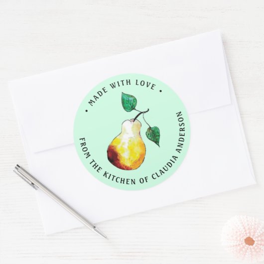 Retro Pear Packaging Mint Green Kitchen Gift ラウンドシール (封筒)