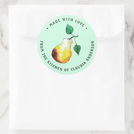 Retro Pear Packaging Mint Green Kitchen Gift ラウンドシール (バッグ)