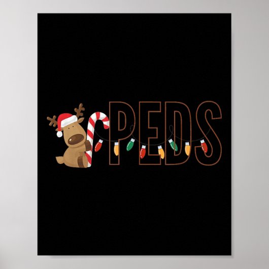Retro Pediatrics Christmas Lights Reindeer Peds Nu ポスター (正面)