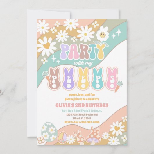 Retro Peeps Birthday Invitation 招待状 (正面)