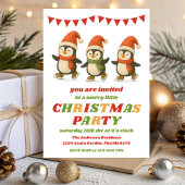 Retro Penguins Editable Christmas Party 招待状