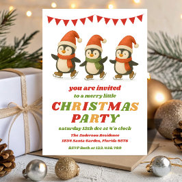 Retro Penguins Editable Christmas Party 招待状