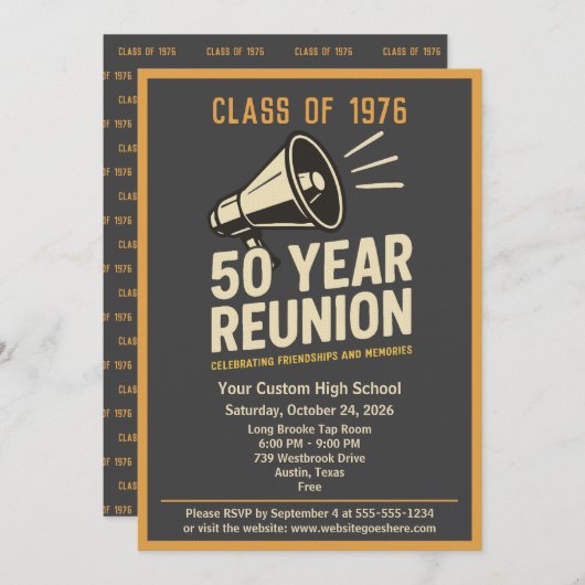 Retro Pep Rally Style 50 Year Class Reunion 招待状 (正面/裏面)