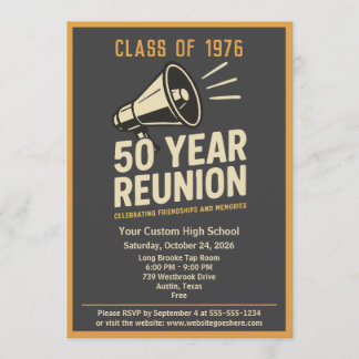 Retro Pep Rally Style 50 Year Class Reunion 招待状
