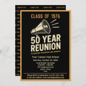 Retro Pep Rally Style 50 Year Class Reunion 招待状 (正面/裏面)