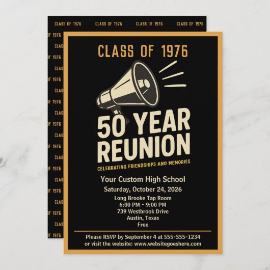 Retro Pep Rally Style 50 Year Class Reunion 招待状 (正面/裏面)