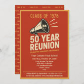 Retro Pep Rally Style 50 Year Class Reunion 招待状 (正面/裏面)