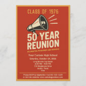 Retro Pep Rally Style 50 Year Class Reunion 招待状 (正面)