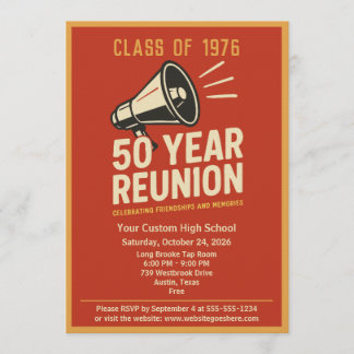 Retro Pep Rally Style 50 Year Class Reunion 招待状