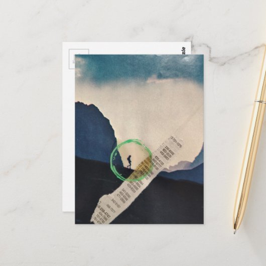 Retro Person Hiking in Mountains Collage ポストカード (正面/裏面インサイチュ)