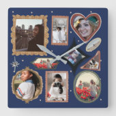 Retro Personalized 12 Photo Collage Template DIY スクエア壁時計 (正面)