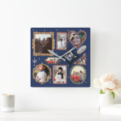 Retro Personalized 12 Photo Collage Template DIY スクエア壁時計 (ホーム)
