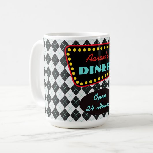 Retro Personalized Diner Mug コーヒーマグカップ (正面左)