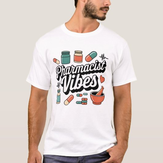 Retro Pharmacist Vibes Pharmacy Worker Medical Des Tシャツ (正面)