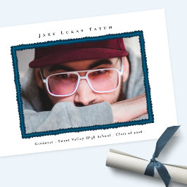 Retro Photo Blue Frame Graduation High School 案内状