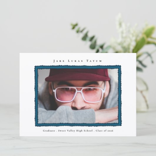 Retro Photo Blue Frame Graduation High School 案内状 (スタンド正面)
