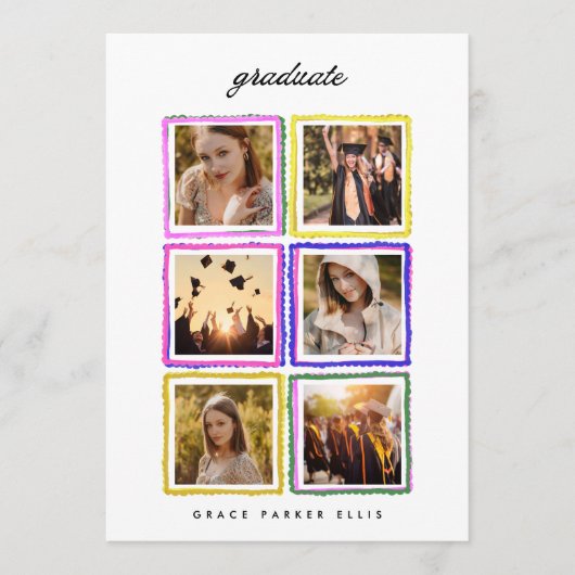 Retro Photo Collage Frames Graduation High School 案内状 (正面)