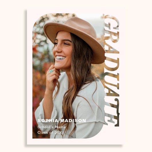 Retro Photo Graduation Minimalist Pink 招待状