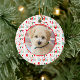 Retro Photo Merry and Bright Christmas セラミックオーナメント