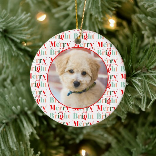 Retro Photo Merry and Bright Christmas セラミックオーナメント (ツリー)