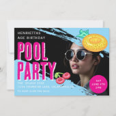 Retro photo Pool Party Birthday QR Code RSVP 招待状 (正面)