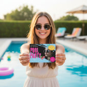 Retro photo Pool Party Birthday QR Code RSVP 招待状