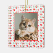 Retro Photo Red Pink Merry and Bright Christmas セラミックオーナメント (左)