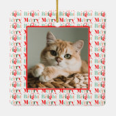 Retro Photo Red Pink Merry and Bright Christmas セラミックオーナメント (裏面)