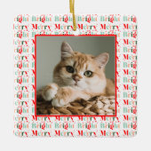 Retro Photo Red Pink Merry and Bright Christmas セラミックオーナメント (正面)
