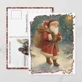 Retro Photo Santa Custom Address Classic Christmas シーズンポストカード (正面/裏面)