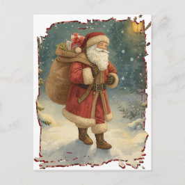Retro Photo Santa Custom Address Classic Christmas シーズンポストカード