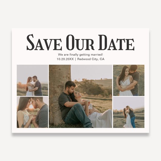 Retro Photo White Wedding Save The Date 案内ポストカード