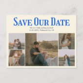 Retro Photo Yellow Blue Wedding Save The Date 案内ポストカード (正面)