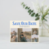 Retro Photo Yellow Blue Wedding Save The Date 案内ポストカード (スタンド正面)