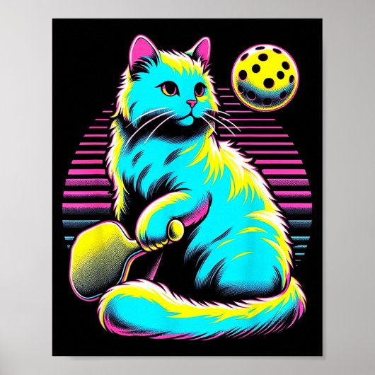Retro pickleball cat lover - paddle sport feline ポスター (正面)