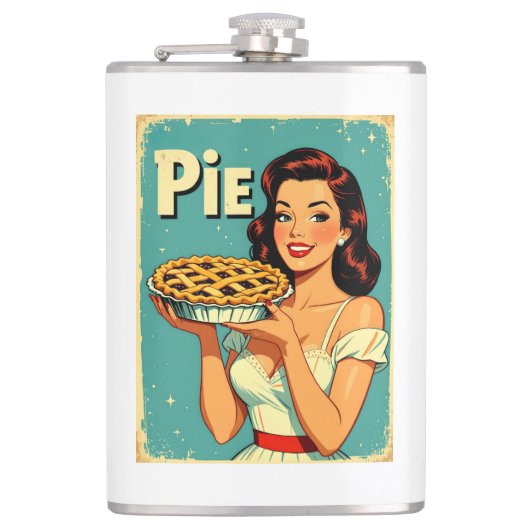 Retro Pie Lady – Vintage Baking Poster Illustratio フラスク (正面)