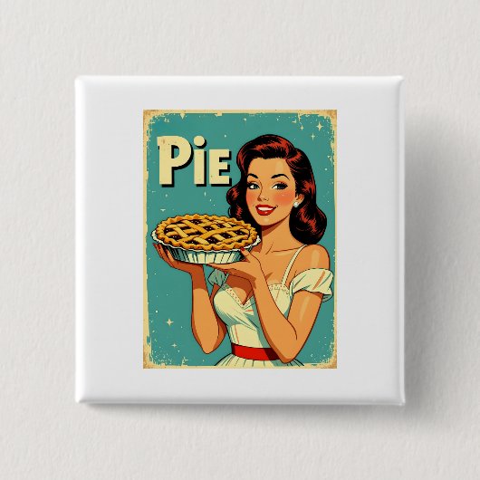 Retro Pie Lady – Vintage Baking Poster Illustratio 缶バッジ (正面)