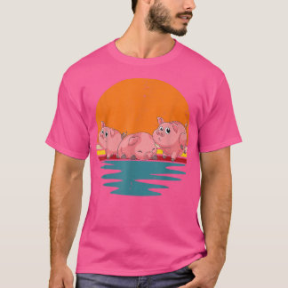 Retro Piglet Farmer Cute Farm Animal Lover Pig  Tシャツ