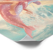 Retro Pin-Up Girl Riding a Sparkling Pink Dolphin  ポスター (角)