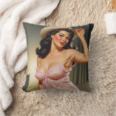 Retro Pin-up Girl with Cowboy hat クッション (ブランケット)