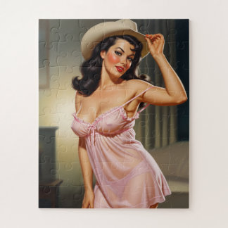 Retro Pin-up Girl with Cowboy hat ジグソーパズル