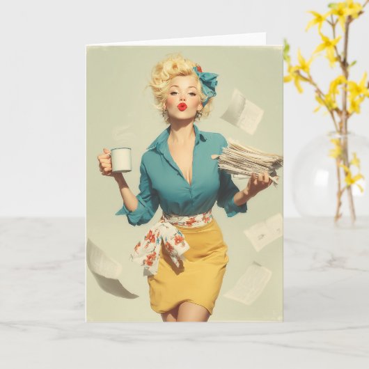 Retro Pin-Up Office Chic カード (黄色い花)