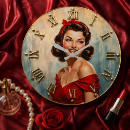 Retro Pin-Up Woman Vintage 1950s Portrait ラージ壁時計