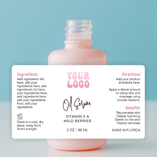 Retro Pink 2oz Dropper Bottle Wraparound ラベル