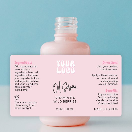 Retro Pink 2oz Dropper Bottle Wraparound ラベル