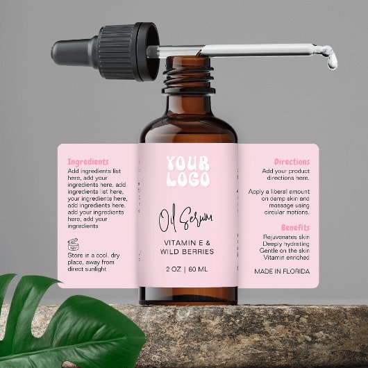 Retro Pink 2oz Dropper Bottle Wraparound ラベル