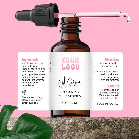 Retro Pink 2oz Dropper Bottle Wraparound ラベル